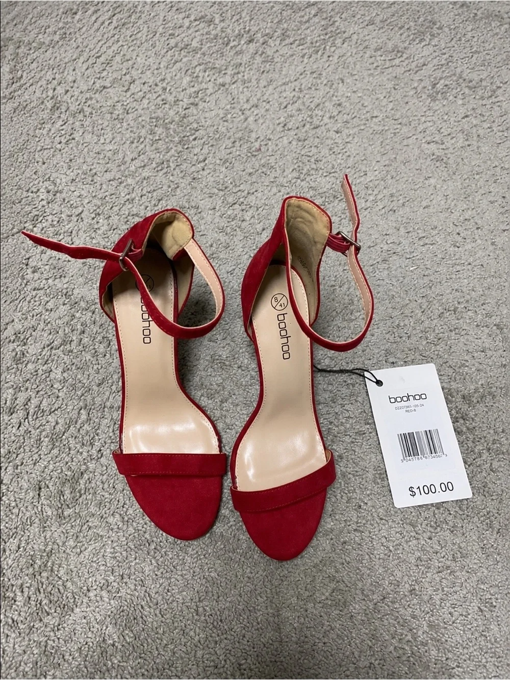 boohoo Red Ankle-Strap Suede Heeled Sandals